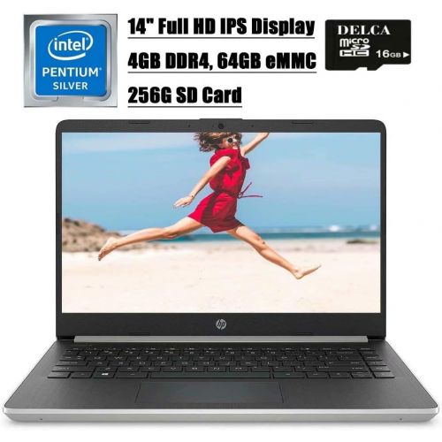 에이치피 HP 14 Laptop Computer I 14 FHD IPS I Intel Pentium Silver Quad-Core N5000 I 4GB DDR4 64 GB eMMC 256G SD Card I USB-C HDMI BT 5.0 Office 365 Win 10 + 16GB Micro SD Card