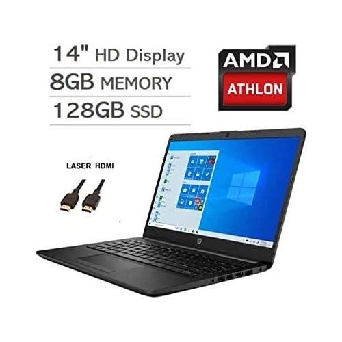 에이치피 2020 Newest HP 14 Inch Premium Laptop, AMD Athlon Silver 3050U up to 3.2 GHz(Beat i5-7200U), 8GB DDR4 RAM, 128GB SSD, Bluetooth, Webcam,WiFi,Type-C, HDMI, Windows 10 S, Black + Las