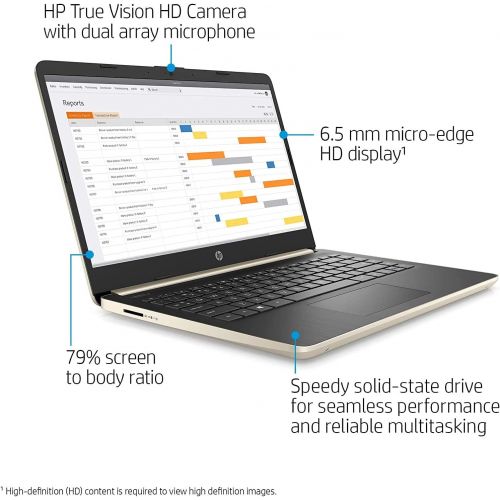 에이치피 HP 14 Inch HD WLED-Backlight Business Laptop Intel Core i3-1005G1 4GB DDR4 RAM 128GB SSD WiFi Bluetooth HDMI Windows 10 Home S Gold with HDMI Cable Bundle