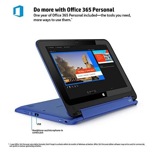 에이치피 (Discontinued) HP Stream 11.6-Inch Convertible Touchscreen Laptop (Intel Celeron, 2 GB, 32 GB SSD, Blue) Includes Office 365 Personal for One Year