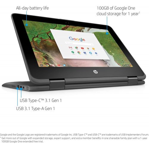 에이치피 HP Chromebook 11 x360 2-IN-1 11.6 (1366x768) TOUCHSCREEN, Celeron Dual-Core N3350 , 32GB SSD, 4GB, Bluetooth, Webcam Chrome OS (11-ae020nr, GRAY)