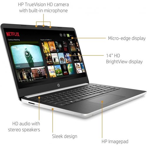 에이치피 HP 14 Inch HD WLED-Backlight Business Laptop Intel Core i3-1005G1 4GB DDR4 RAM 128GB SSD WiFi Bluetooth HDMI Windows 10 Home S Silver with HDMI Cable Bundle