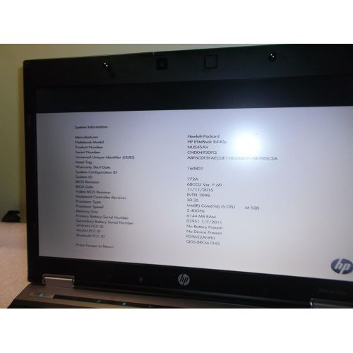 에이치피 HP Elitebook 8440p Laptop Webcam - Core i5 2.4ghz - 4GB DDR3 - 320GB HDD - DVDRW - Windows 7