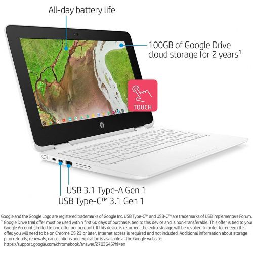 에이치피 2019 HP Chromebook X360 Convertible 11.6” HD Touchscreen 2-in-1 Tablet Laptop Computer, Intel Celeron N3350 up to 2.4GHz, 4GB DDR4 RAM, 32GB eMMC, 802.11AC WiFi, Bluetooth 4.2, USB