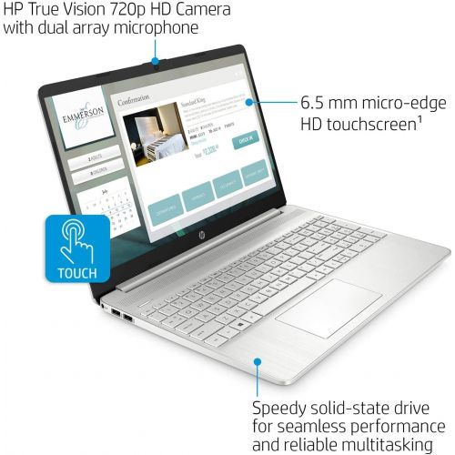 에이치피 2021 HP 15.6 HD Touchscreen Laptop, AMD Ryzen 3 3250U Processor, 4GB RAM, 256GB SSD, Backlit Keyboard, HDMI, AMD Radeon Graphics, Windows 10 S, Natural Silver, W/ IFT Accessories