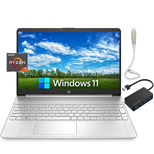 에이치피 HP 15.6 HD (1366x768) Micro-Edge Display Laptop, 8-Core AMD Ryzen 7 5700U, 8GB RAM 1TB PCIe SSD, AMD Radeon Graphics, Wi-Fi 6, Bluetooth, Windows 11 Home, Bundle with 4-Port USB Hu