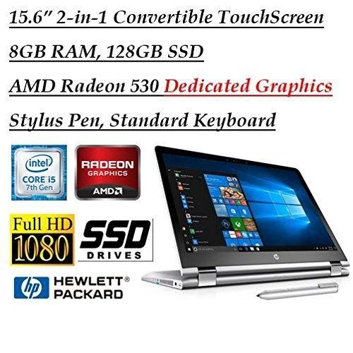 에이치피 2018 Newest Flagship HP X360 15.6 Inch Full HD Touchscreen 2-in-1 Convertible Laptop with Stylus Pen (Intel Core i5-7200U, 8GB RAM, 128GB SSD, AMD Radeon 530 2GB Dedicated Graphics