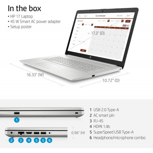 에이치피 HP 17 Business Laptop Computer, 11th Gen Intel Core i3-1115G4, 17.3 FHD Display, Windows 11 Pro, 8GB RAM 256GB SSD, HDMI, Wi-Fi, Bluetooth, Webcam, 32GB Durlyfish USB Card