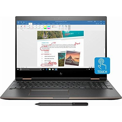 에이치피 HP Spectre x360-15t Quad Core(8th Gen Intel i7-8550U, 16GB RAM, 512G PCIe NVMe SSD, 4K IPS micro-edge Corning Gorilla, Windows 10)Bang & Olufsen 15.6 2-in-1 Convertible Dark Ash +