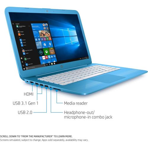에이치피 HP Model 2NV73UA#ABA 14 Stream 14-ax000 14-ax040nr LCD Notebook Intel Celeron N3060 Dual-core (2 Core) 4GB DDR3L SDRAM 64GB Flash Memory BrightView Aqua Blue