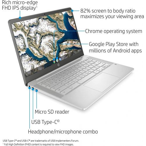 에이치피 2022 HP Chromebook 14 FHD IPS Thin and Light Laptop, Intel Celeron N4000 Processor, 4GB Memory, 32GB eMMC, Backlit Keyboard, Audio by B&O, Chrome OS, Ceramic White, W/ IFT Accessor