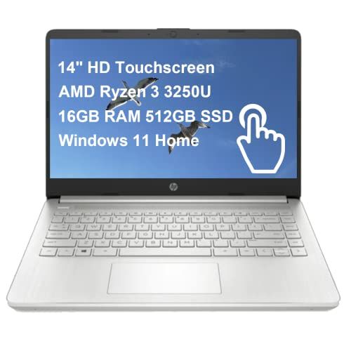 에이치피 Newest HP 14 HD Touchscreen Laptop Computer AMD Ryzen 3 3250U 16GB DDR4 RAM 512GB SSD AMD Radeon Graphics Webcam USB-C HDMI WiFi Windows 11 Home ABYS Mouse PAD