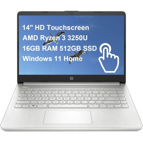 에이치피 Newest HP 14 HD Touchscreen Laptop Computer AMD Ryzen 3 3250U 16GB DDR4 RAM 512GB SSD AMD Radeon Graphics Webcam USB-C HDMI WiFi Windows 11 Home ABYS Mouse PAD