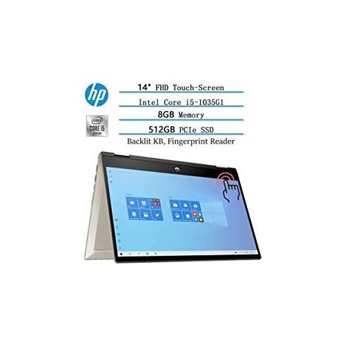 에이치피 HP Pavilion x360 2-in-1 14 FHD IPS WLED-Backlit Touchscreen Laptop, Intel Quad-Core i5-1035G1 Upto 3.6GHz, 8GB DDR4, 512GB SSD, Backlit Keyboard, Fingerprint Reader, Webcam, BT, HD