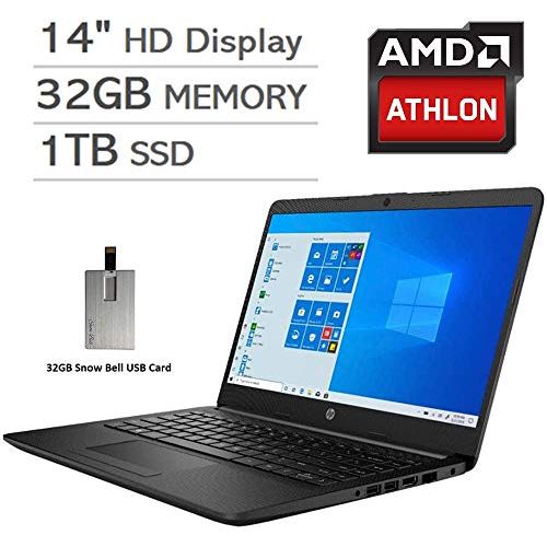 에이치피 2021 HP Pavilion 14 HD LED Laptop Computer, AMD Athlon Silver 3050U Processor, 32GB RAM, 1TB SSD, AMD Radeon Graphics, USB-C, Stereo Speakers, Built-in Webcam, Win 10, Black, 32GB