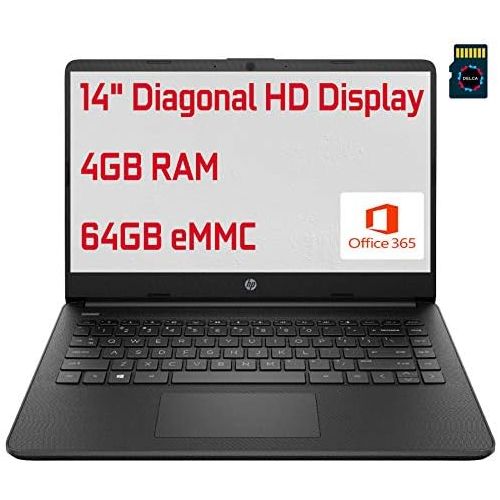 에이치피 HP Steam 14 Premium Business Laptop Computer 14 Diagonal HD Display Intel Celeron N4020 4GB RAM 64GB eMMC HDMI Office 365 USB-C Webcam Win 10 (Jet Black) + 16GB Micro SD Card