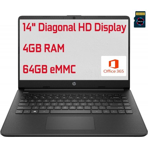 에이치피 HP Steam 14 Premium Business Laptop Computer 14 Diagonal HD Display Intel Celeron N4020 4GB RAM 64GB eMMC HDMI Office 365 USB-C Webcam Win 10 (Jet Black) + 16GB Micro SD Card