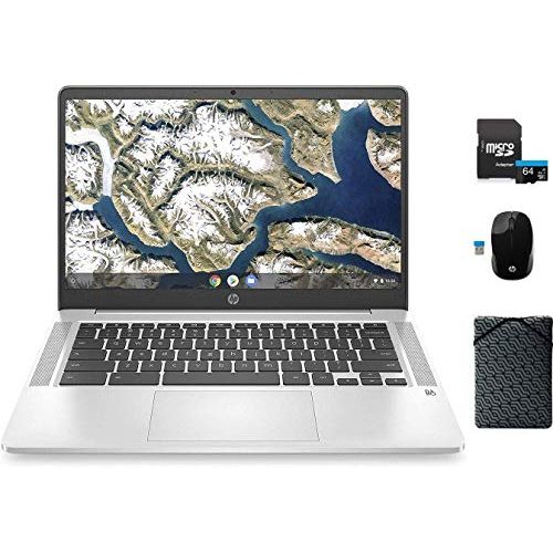에이치피 HP Chromebook Laptop, 14 FHD, Intel Celeron N4000 Processor, 4GB DDR4 RAM, 64GB eMMC, Webcam, Microphone, WiFi, Bluetooth, OnlineClass/Zoom Meeting Ready, CUE Accessory Bundle
