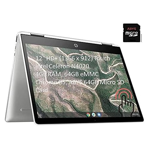 에이치피 HP x360 12 HD+ (1366 x 912) Touch 2-in-1 Chromebook Laptop, Intel Celeron N4020, 4GB RAM, 64GB eMMC, Wireless-AC, Bluetooth, Webcam, Media Card Reader, USB 3.1-C, Chrome OS, ABYS 6