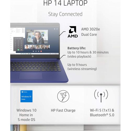 에이치피 HP 14 Laptop, AMD 3020e, 4 GB RAM, 64 GB eMMC Storage, 14-inch HD Touchscreen, Windows 10 Home in S Mode, Long Battery Life, Microsoft 365, (14-fq0040nr, 2020)