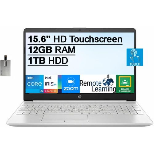 에이치피 2021 HP 15.6 HD Touchscreen Laptop Computer, 11th Gen Intel Core i5-1135G7 Processor, 12GB RAM, 1TB HDD, Backlit Keyboard, Intel Iris Xe Graphics, HD Webcam, HD Audio, Win 10, Silv