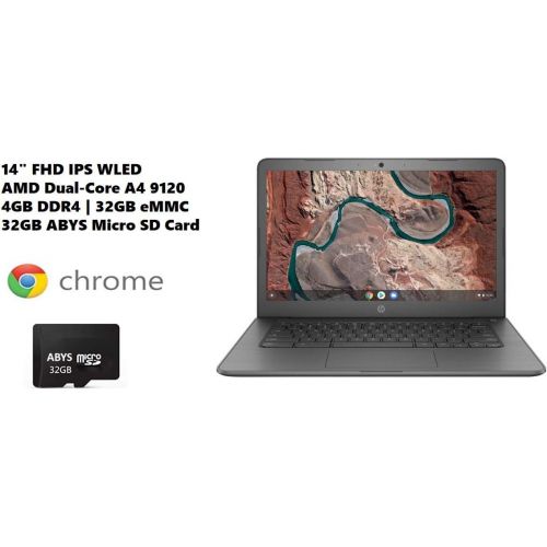 에이치피 HP 14 FHD IPS Anti-Glare WLED-Backlit Chromebook Laptop, AMD Dual-Core A4 9120 Processor, 4GB DDR4, 32GB eMMC, WiFi, Bluetooth, Webcam, USB-C, Media Card Reader, Chrome OS, 32GB AB