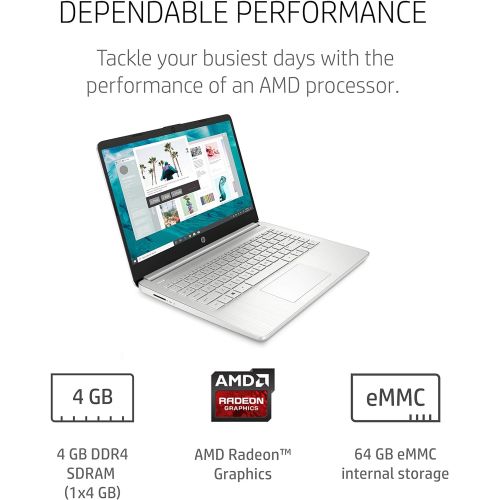 에이치피 HP 14 Laptop, AMD 3020e, 4 GB RAM, 64 GB eMMC Storage, 14-inch HD Display, Windows 10 Home in S Mode, Long Battery Life, Microsoft 365, (14-fq0070nr, 2020)