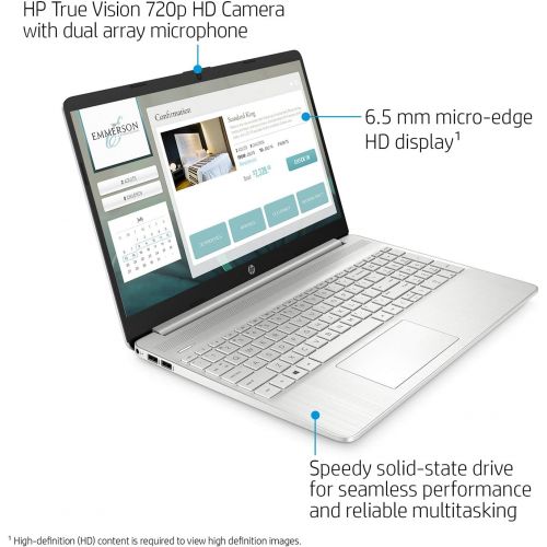 에이치피 HP Pavilion Laptop (2021 Latest Model), AMD Athlon 3050U Processor, 8GB RAM, 128GB SSD, Long Battery Life, Webcam, HDMI, Bluetooth, WiFi, Silver, Win 10 with 1 Year Microsoft 365 +