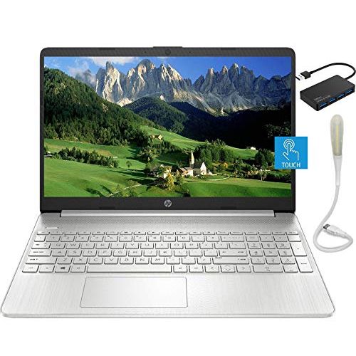 에이치피 Newest HP 15.6 FHD Touchscreen Laptop, AMD R7-4700U (Octa-Core), 8GB DDR4 RAM, 512GB SSD, Numeric Keypad, WiFi, Bluetooth, Windows10 in S Mode, Silver, TSBEAU 4-Port USB Hub + USB