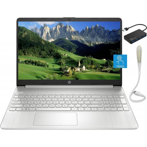 에이치피 Newest HP 15.6 FHD Touchscreen Laptop, AMD R7-4700U (Octa-Core), 8GB DDR4 RAM, 512GB SSD, Numeric Keypad, WiFi, Bluetooth, Windows10 in S Mode, Silver, TSBEAU 4-Port USB Hub + USB