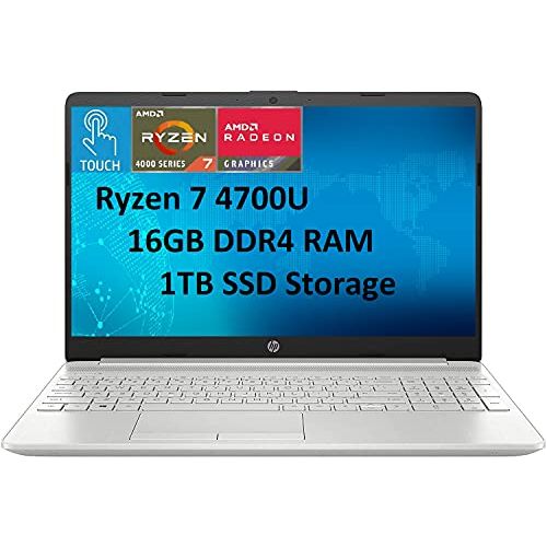 에이치피 2021 HP High Performance Laptop, 15.6 FHD (1920x 1080) Touch Screen, AMD Ryzen 7 4700U, 16 GB DDR4, 1 TB SSD, Windows 10 Home in S Mode, BesTry Accessory Bundle