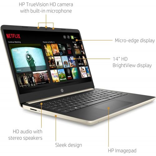 에이치피 HP 14 HD Premium Business Laptop PC 10th Gen Intel Quad-Core i5-1035G1 up to 3.6GHz 8GB RAM 256GB PCIe SSD + 16GB Optane WiFi Bluetooth Webcam Win 10 Pale Gold + Oydisen Cloth