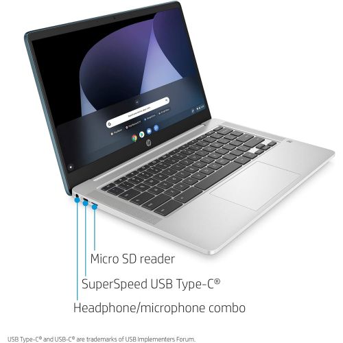 에이치피 HP Chromebook 14-inch HD Laptop, Intel Celeron N4000, 4 GB RAM, 32 GB eMMC, Chrome (14a-na0070nr, Forest Teal)