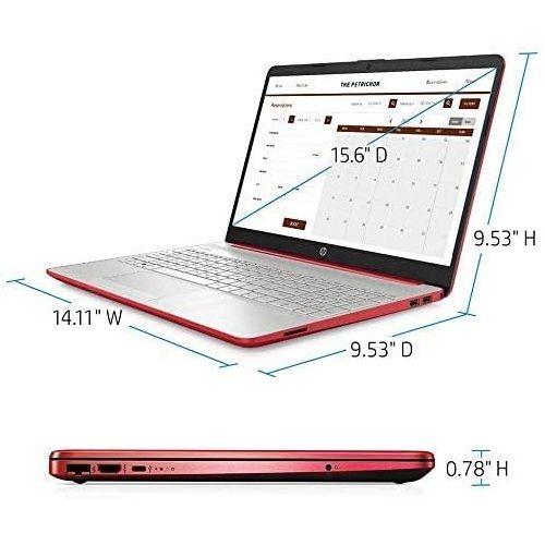 에이치피 2021 HP 15.6 HD WLED Laptop, Intel Pentium Gold 6405U Processor, 4GB RAM, 128GB SSD, HDMI, Webcam, Intel UHD Graphics 605, Bluetooth, Wi-Fi, Windows 10 S, Red, W/ MD Accessories