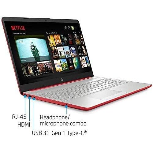 에이치피 2021 HP 15.6 HD WLED Laptop, Intel Pentium Gold 6405U Processor, 4GB RAM, 128GB SSD, HDMI, Webcam, Intel UHD Graphics 605, Bluetooth, Wi-Fi, Windows 10 S, Red, W/ MD Accessories