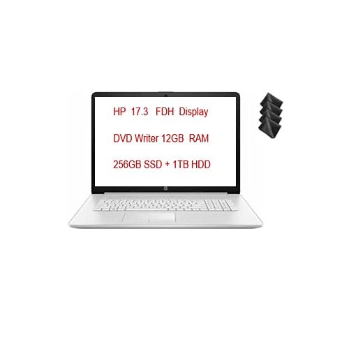 에이치피 Newest HP 17.3 FHD Laptop for Business and Student, 10th Gen Intel Quad-Core i5-10210U 12GB RAM 256GB SSD + 1TB HDD DVD Writer, Backlit Keyboard, Win 10 + Greeleaf Cloth