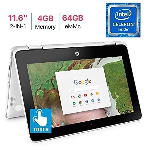 에이치피 HP X360 Chromebook 11.6-inch 2-in-1 Touchscreen HD Laptop PC, Intel Celeron N3350 up to 2.4GHz Processor, 4GB DDR4, 64GB eMMC, WiFi, Webcam, Stereo Speakers , Bluetooth 4.2, Chrome