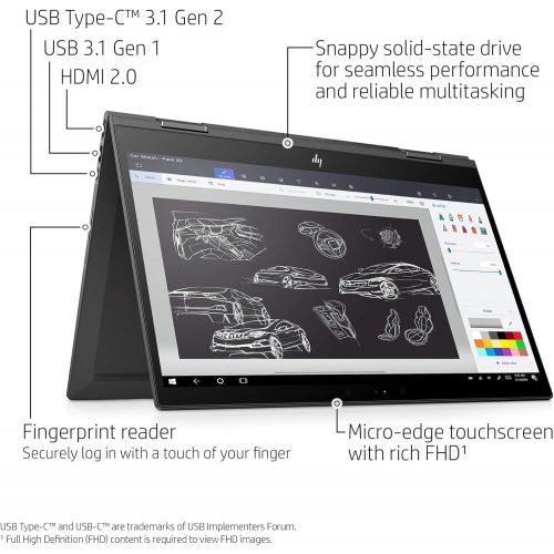 에이치피 HP Envy X360 Convertible 15-Inch FHD Touchscreen Laptop, AMD Ryzen 5 2500U, 8 GB SDRAM, 512 GB Solid-State Drive, Windows 10 Home (15-cp0020nr, Dark Ash Silver)