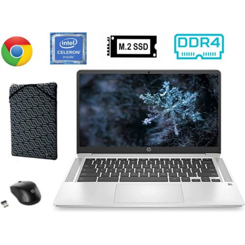 에이치피 2020 Newest HP Chromebook 14 Inch FHD 1080P Laptop with Webcam, Intel Celeron N4000 up to 2.6 GHz, 4GB RAM, 64GB eMMC, Webcam, WiFi 5, Chrome OS with E.S 32GB USB Card