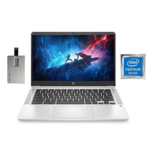 에이치피 2020 HP Chromebook 14 HD Laptop Computer, Intel Quad-core Pentium Silver N5000 Processor, 4GB RAM, 64GB eMMC, B&O Audio, HD Webcam, Long Battery Life, USB-C, Chrome OS, Grey, 32GB