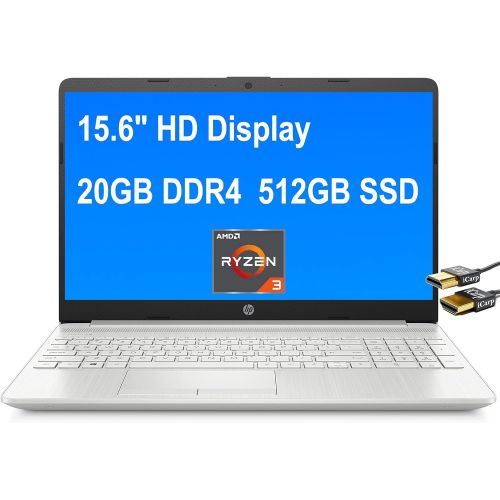 에이치피 Flagship HP 15 Business Laptop Computer 15.6 HD Micro-Edge SVA Display AMD Ryzen 3 3250U (Beats i5-7200u) 20GB DDR4 512GB SSD USB-C Webcam Win 10 + HDMI Cable