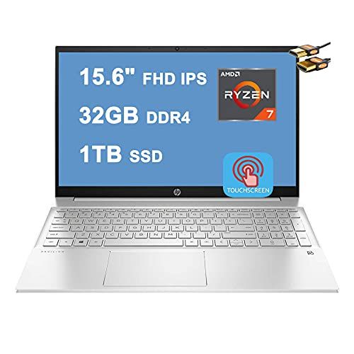 에이치피 HP Pavilion 15 Laptop Computer 15.6 FHD IPS Touchscreen Display AMD Octa-Core Ryzen 7 4700U (Beats i7-10510U) 32GB DDR4 1TB SSD Backlit Keyboard B&O Win10 + HDMI Cable