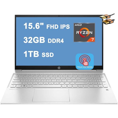 에이치피 HP Pavilion 15 Laptop Computer 15.6 FHD IPS Touchscreen Display AMD Octa-Core Ryzen 7 4700U (Beats i7-10510U) 32GB DDR4 1TB SSD Backlit Keyboard B&O Win10 + HDMI Cable