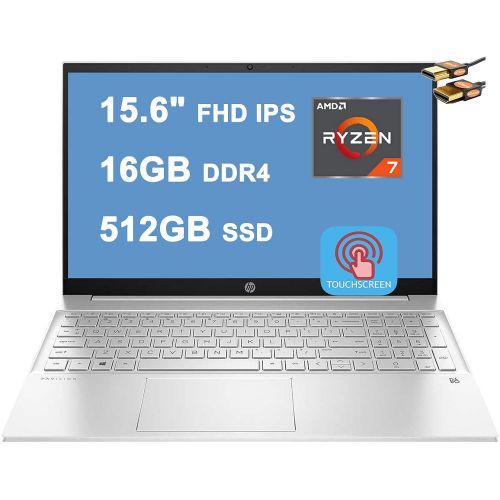 에이치피 HP Pavilion 15 Laptop Computer 15.6 FHD IPS Touchscreen Display AMD Octa-Core Ryzen 7 4700U (Beats i7-10510U) 16GB DDR4 512GB SSD Backlit Keyboard B&O Win10 + HDMI Cable