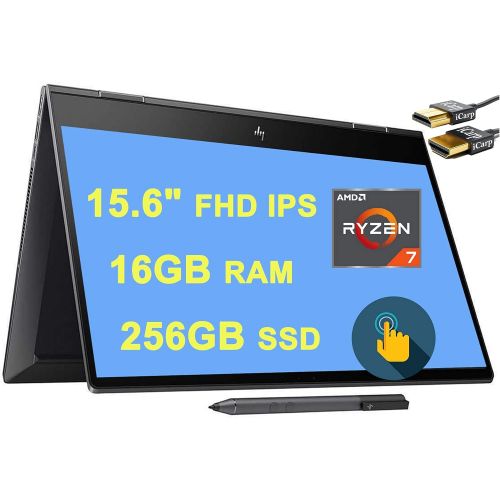 에이치피 HP Envy X360 15 2 in 1 Laptop 15.6?FHD IPS Touchscreen AMD Octa-Core Ryzen 7 4700U (Beats i7-10510U) 16GB RAM 256GB SSD Backlit Fingerprint USB-C B&O HP Pen Win10 + HDMI Cable