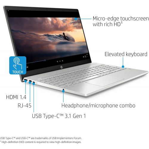 에이치피 HP Pavilion 15-Inch HD Touchscreen Laptop, 10th Gen Intel Core i5-1035G1, 8 GB RAM, 512 GB Solid-State Drive, Windows 10 Home (15-cs3010nr, Mineral Silver)