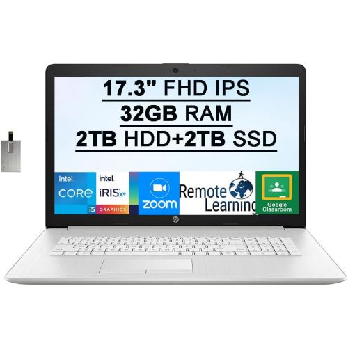 에이치피 2022 HP 17.3 FHD Laptop Computer, 11th Gen Intel Core i5-1135G7 (Quad-Core), 32GB RAM, 2TB HDD+2TB SSD, Backlit Keyboard, Intel Iris Xe Graphics, HD Webcam, Win 10, Silver, 32GB Sn