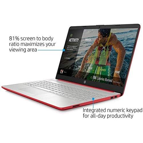 에이치피 2021 HP 15.6 HD WLED Laptop, Intel Pentium 6405U Dual-Core Processor, 4GB RAM, 500GB HDD, Webcam, Intel UHD Graphics, HDMI, Bluetooth, Wi-Fi, Windows 10, Red, W/ IFT Accessories