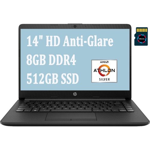 에이치피 HP Laptop 14 Business Notebook Computer I 14 HD Anti-Glare?Display I AMD Dual-Core Athlon Silver 3050U I 8GB DDR4 512GB SSD I Webcam Type-C HDMI Win 10 +?16GB Micro SD Card