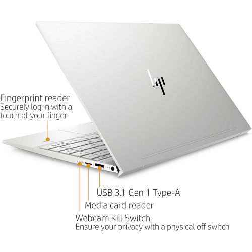 에이치피 HP Envy 13” Thin Laptop W/ Fingerprint Reader, FHD Touchscreen, Intel Core i7-8565U, 8GB SDRAM, 256GB SSD, Windows 10 Home (13-aq0005nr, Natural Silver)